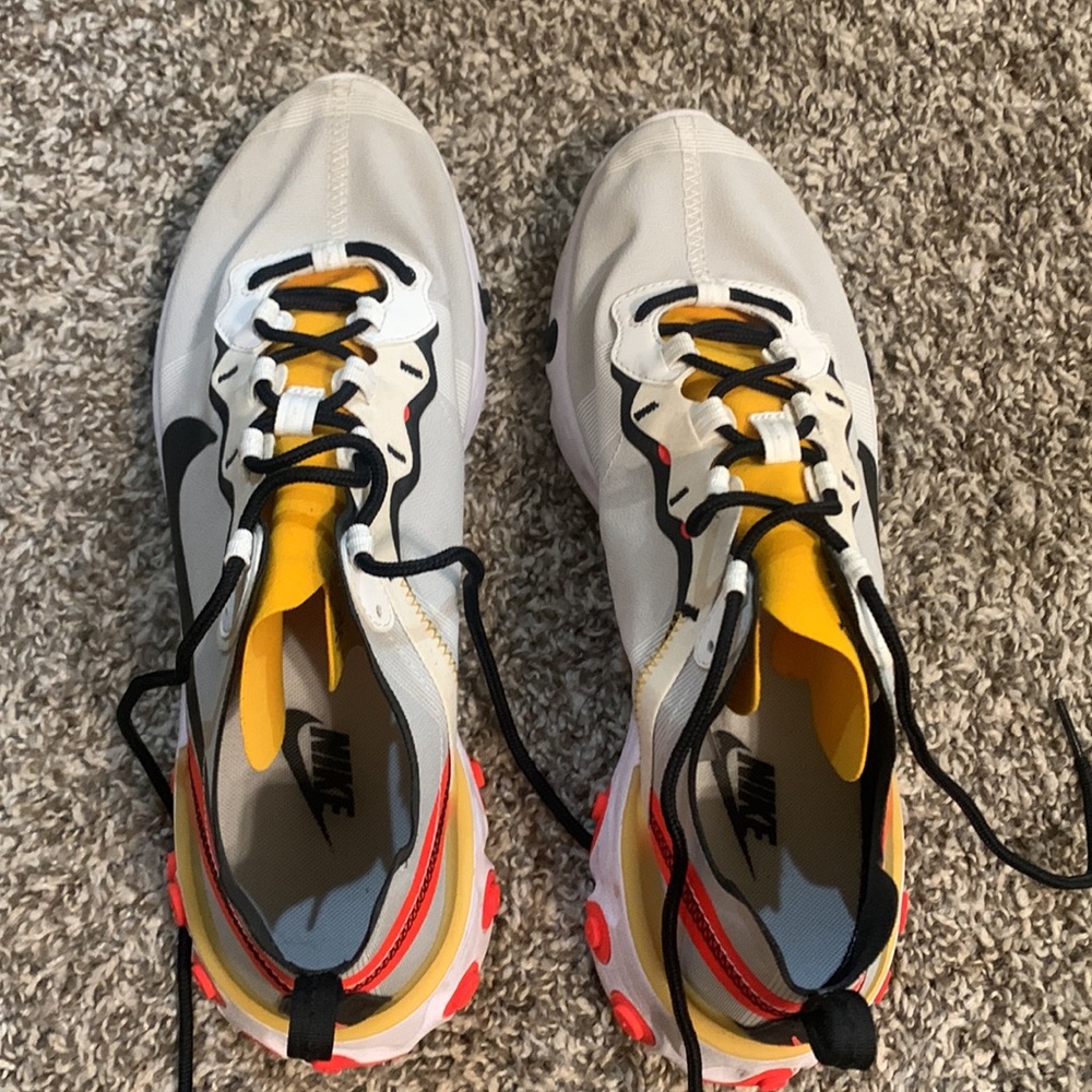 Nike React Element 55- White black yellow and neon orange/red running shoe - Picture 4 of 7